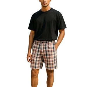 Men IZOD Flat Front Portsmith Plaid Shorts W36 Golf Preppy Casual Sporty